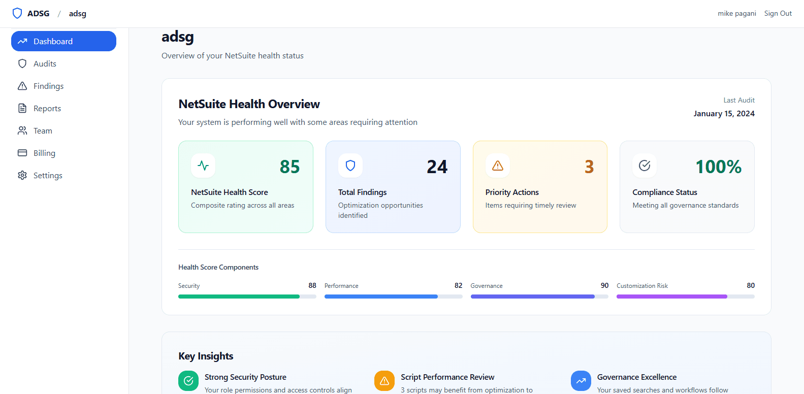 NetSuite Health Check Dashboard